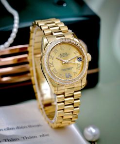 Đồng Hồ Nữ Rolex ROLEX DATEJUST dây president 3 mắc viền đá cao cấp