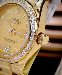 Đồng Hồ Nữ Rolex ROLEX DATEJUST dây president 3 mắc viền đá cao cấp