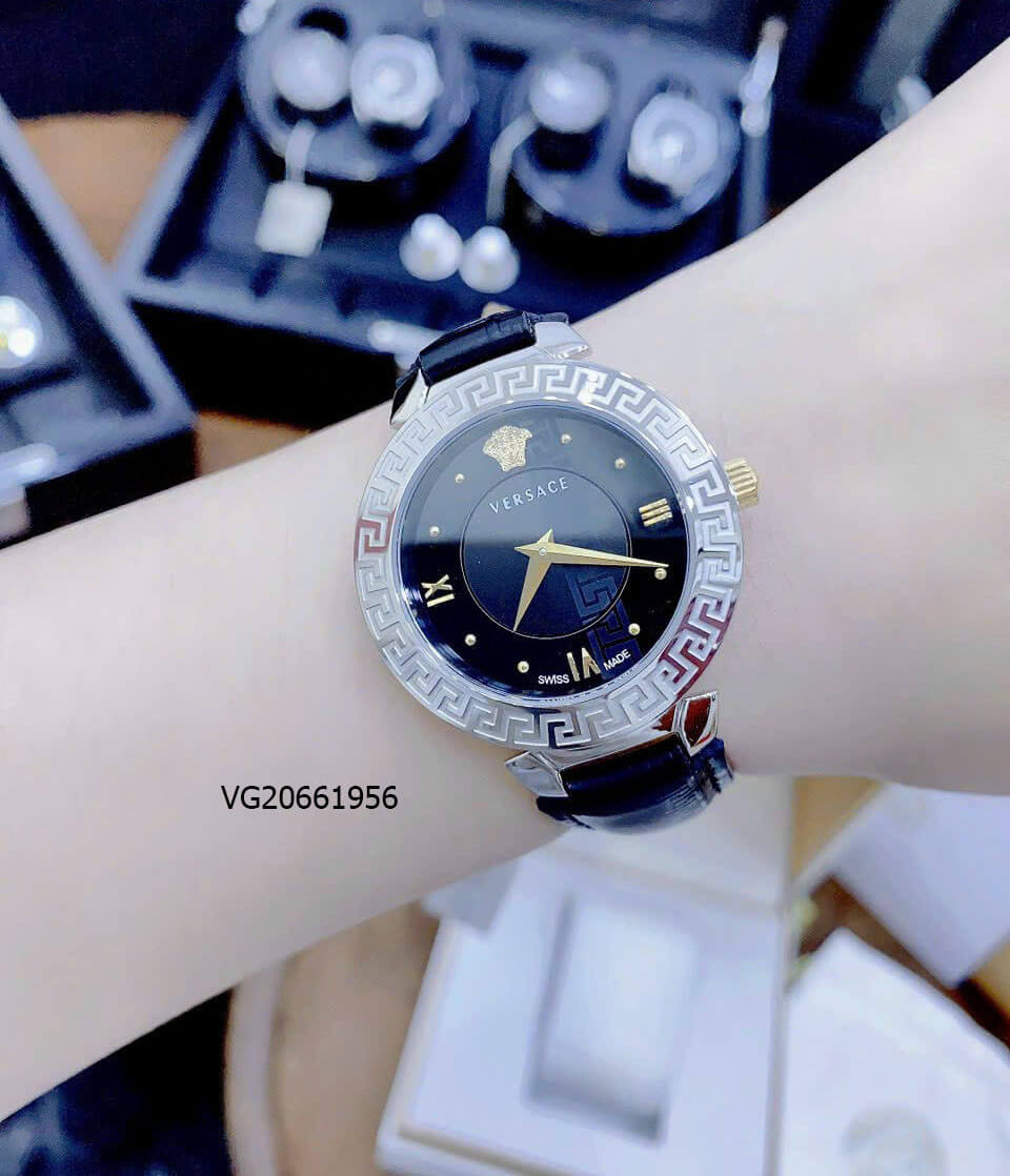 Đồng hồ Versace Daphnis nữ dây da đen viền bạc like auth