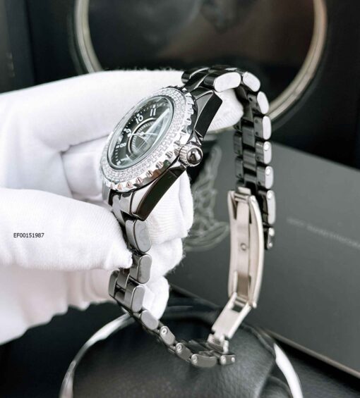 Đồng hồ Nữ Chanel dây đá Ceramics viền đính đá dây đá đen cao cấp