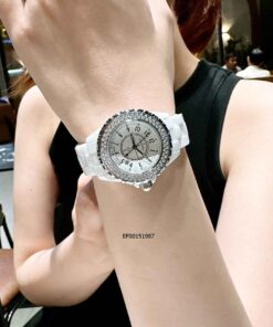 Đồng hồ Nữ Chanel dây đá Ceramics viền đính đá dây đá trắng cao cấp