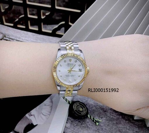 Đồng hồ Rolex DateJust nữ máy cơ viền khía 31mm demi mặt trắng cao cấp