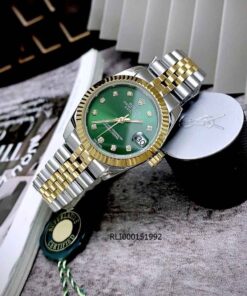 Đồng hồ Rolex DateJust nữ máy cơ viền khía 31mm demi mặt xanh cao cấp