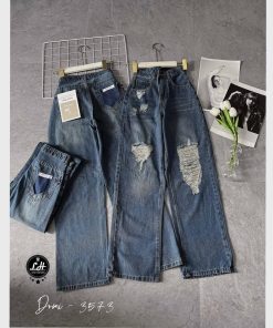 Mã 3573 Quần Jeans nữ ống rộng rách tua rua gối túi sau khoét kiểu xì teen fashion