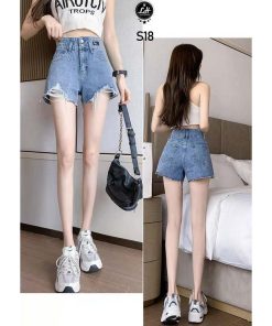 S22 Quần short cạp siêu cao 2 nút xả lai rách thời trang cá tính