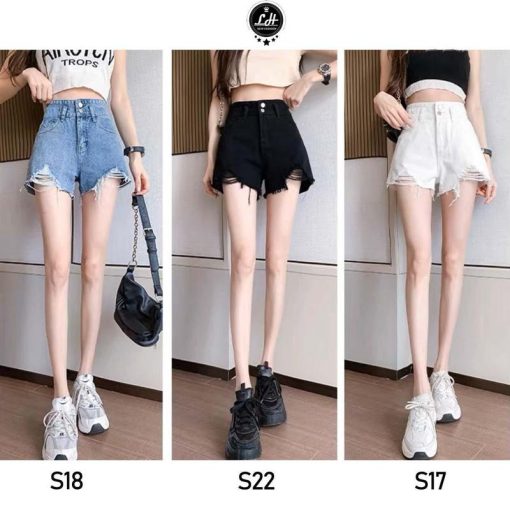 S22 Quần short cạp siêu cao 2 nút xả lai rách thời trang cá tính