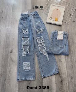 Mã 3356 Quần Jeans ulzzang ống rộng rách lớn nhiều cạp cao thời trang