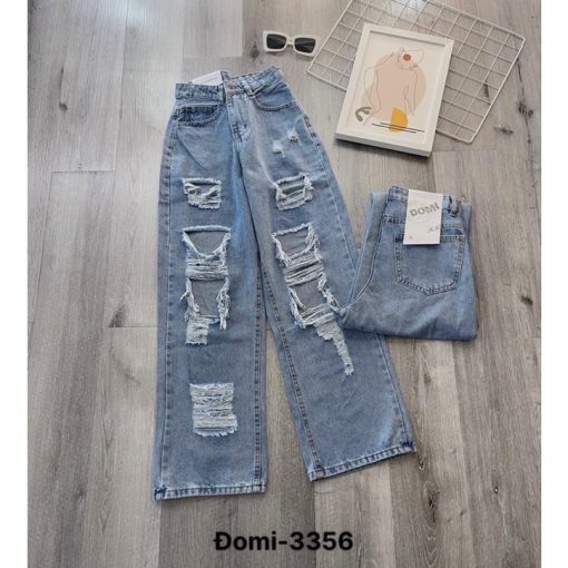 Mã 3356 Quần Jeans ulzzang ống rộng rách lớn nhiều cạp cao thời trang