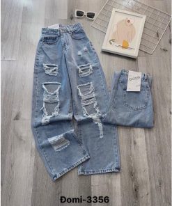 Mã 3356 Quần Jeans ulzzang ống rộng rách lớn nhiều cạp cao thời trang