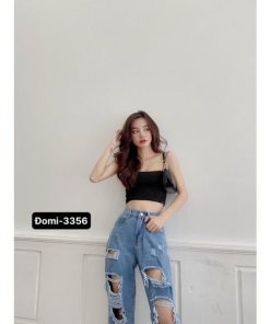 Mã 3356 Quần Jeans ulzzang ống rộng rách lớn nhiều cạp cao thời trang