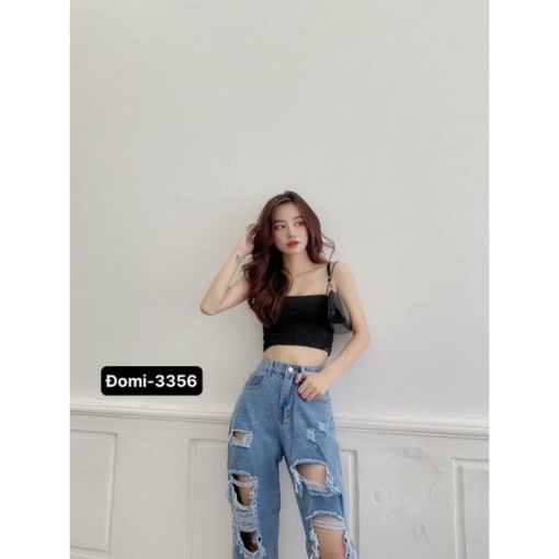 Mã 3356 Quần Jeans ulzzang ống rộng rách lớn nhiều cạp cao thời trang