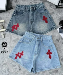 Mã X227 Quần short jeans nữ màu xanh thêu chữ thập