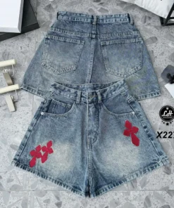 Mã X227 Quần short jeans nữ màu xanh thêu chữ thập