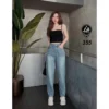 Mã 355 Quần jeans nữ baggy lưng cao không co giãn thêu mặc cười