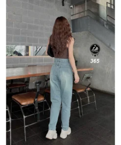 Mã 365 Quần jeans nữ baggy lưng cao không co giãn rách gối