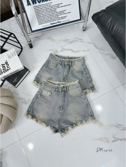 Mã X237 Quần short jean nữ không co giãn tưa lưng rách lai