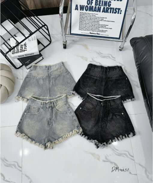 Mã X237 Quần short jean nữ không co giãn tưa lưng rách lai