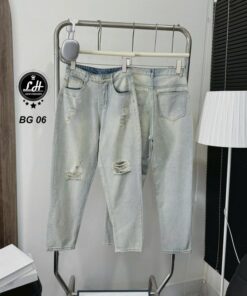 Quần baggy jean nữ lưng cao không co giãn rách rối