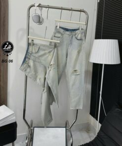 Quần baggy jean nữ lưng cao không co giãn rách rối