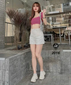 Quần short jeans nữ màu trắng clasic cạp cao không co giãn